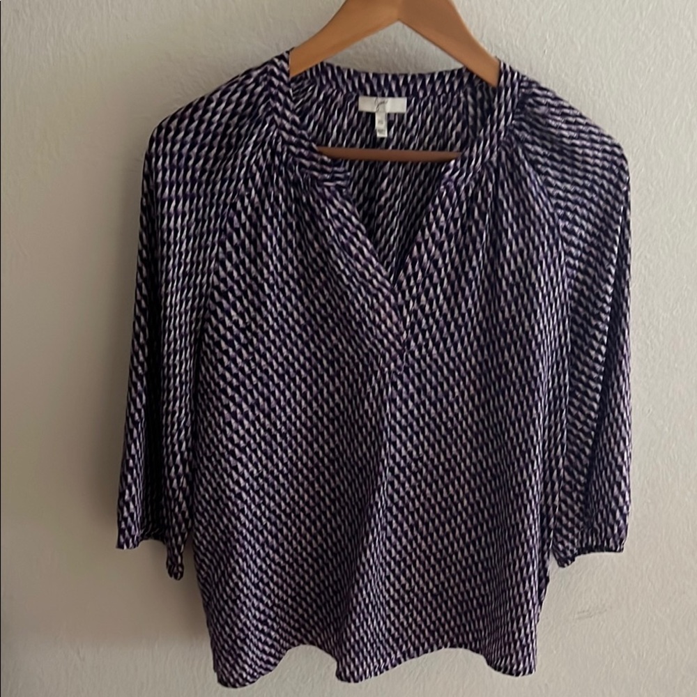Joie Blue and White 3/4 Sleeve Relaxed Blouse